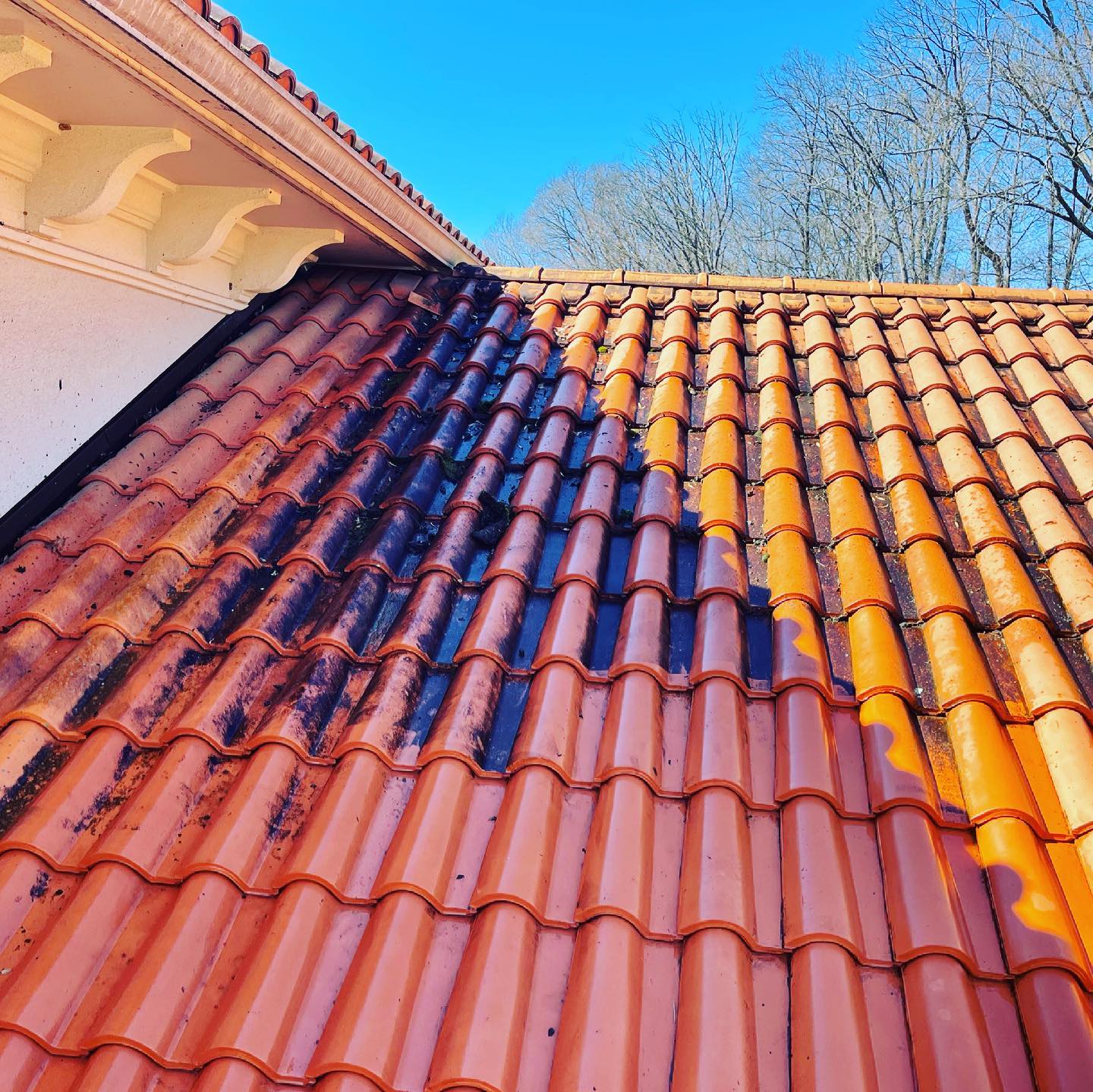 Cleaning work on a roof surface