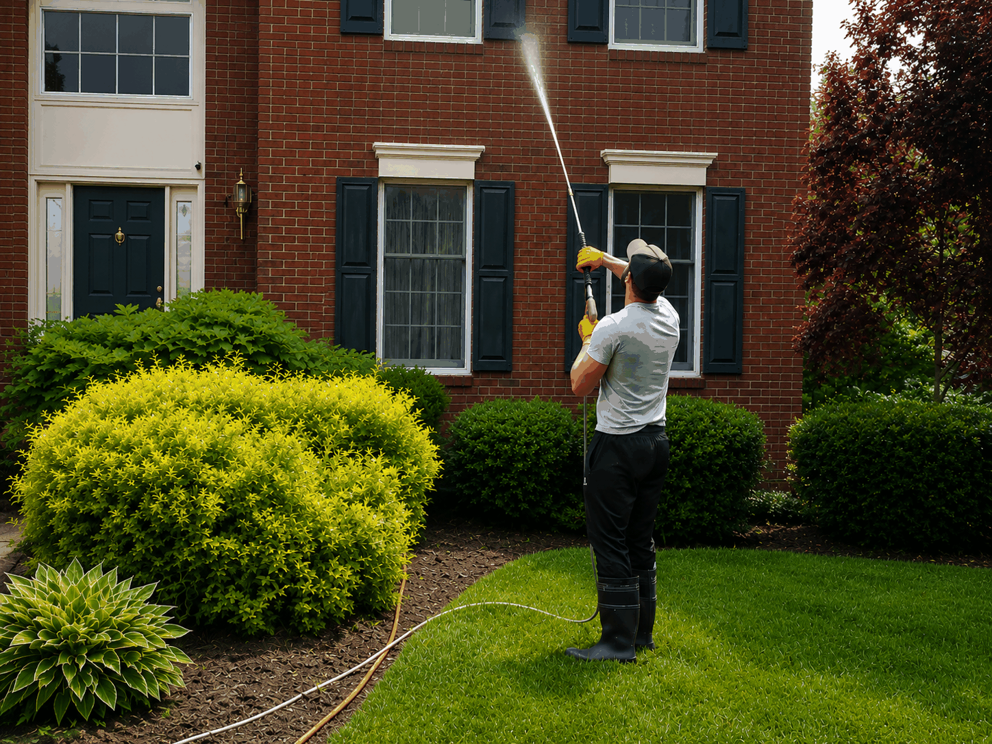 Ultra Wash technician performing exterior cleaning on a home
